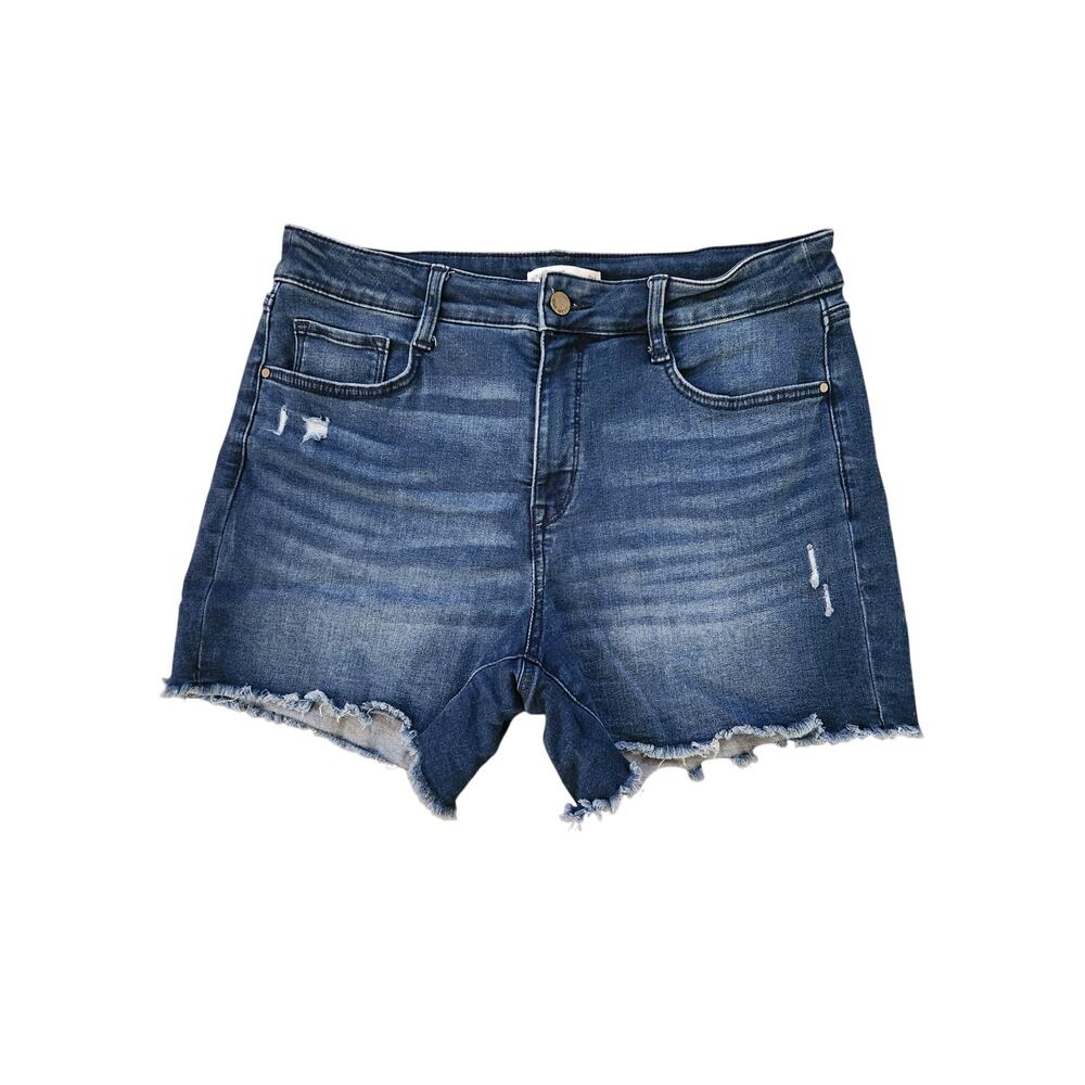 Nine West Denim Shorts Size 10 Distressed Raw Hem Mid Wash